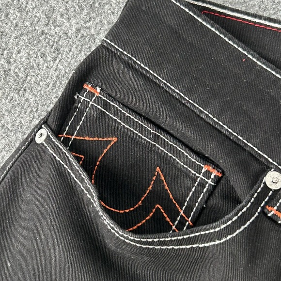 True Religion Ricky Relaxed Straight Jeans Mens 34x34 Black Contrast Stitch - Picture 5 of 15
